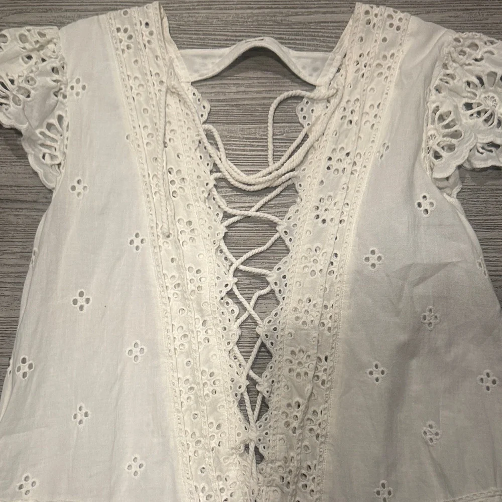 Esperanza Eyelet Mini Dress in Ivory FREE PEOPLE